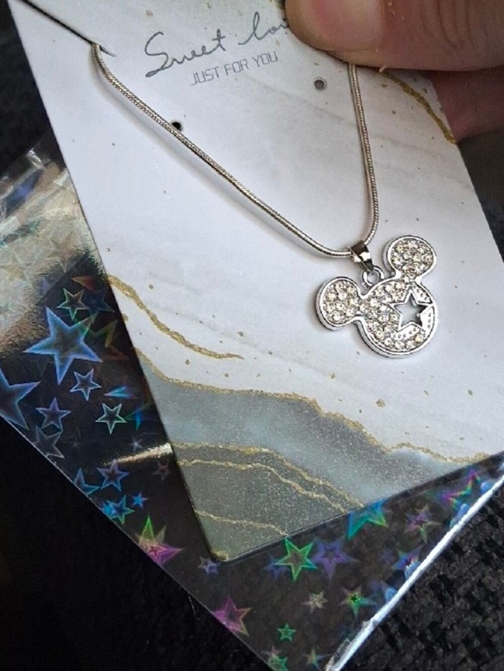 Handmade Silver Crystal Mickey-Style Pendant Necklace With Star